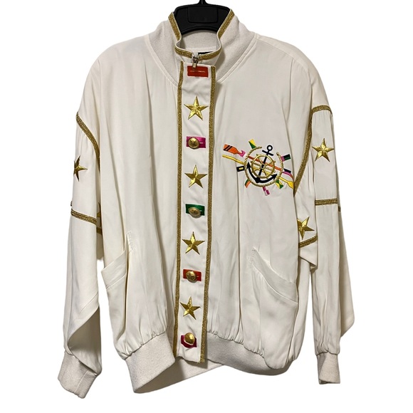 Vintage 90's Vital Elements Embroidered Nautical White and Gold Jacket - Picture 1 of 15